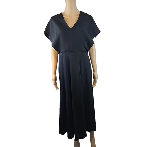 Vince. Women's Black V-Neck Flutter Sleeve Bias Cut Midi Dress Size 6 - Picture 3 of 13